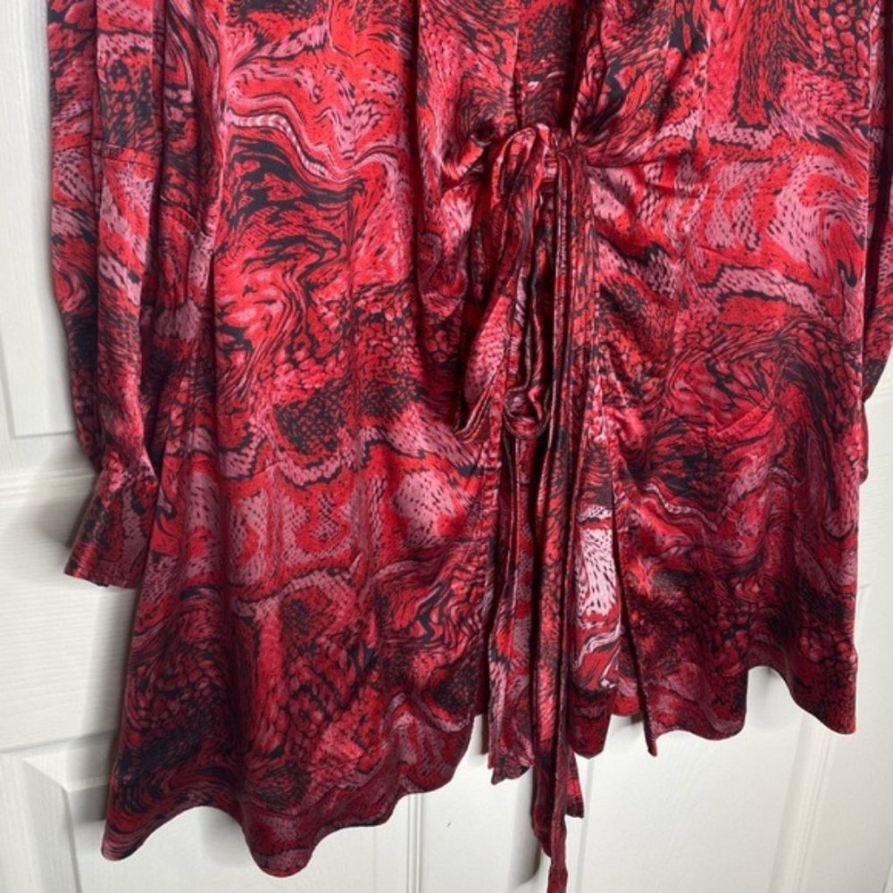 GANNI Printed Satin Long Sleeve Wrap Dress - Picture 5 of 9